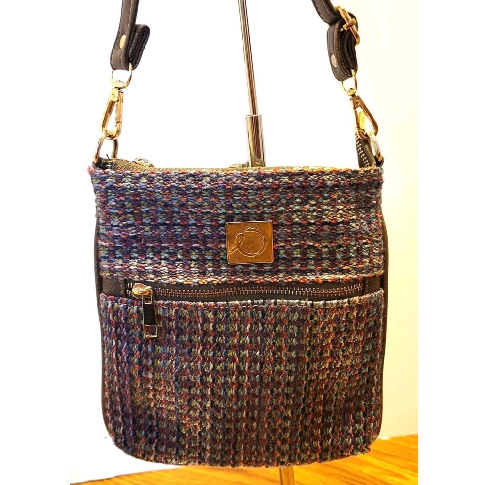 Upcycled for hope Crossbody Purse Multicolored Tweed Adjustable Strap Zipper Poc